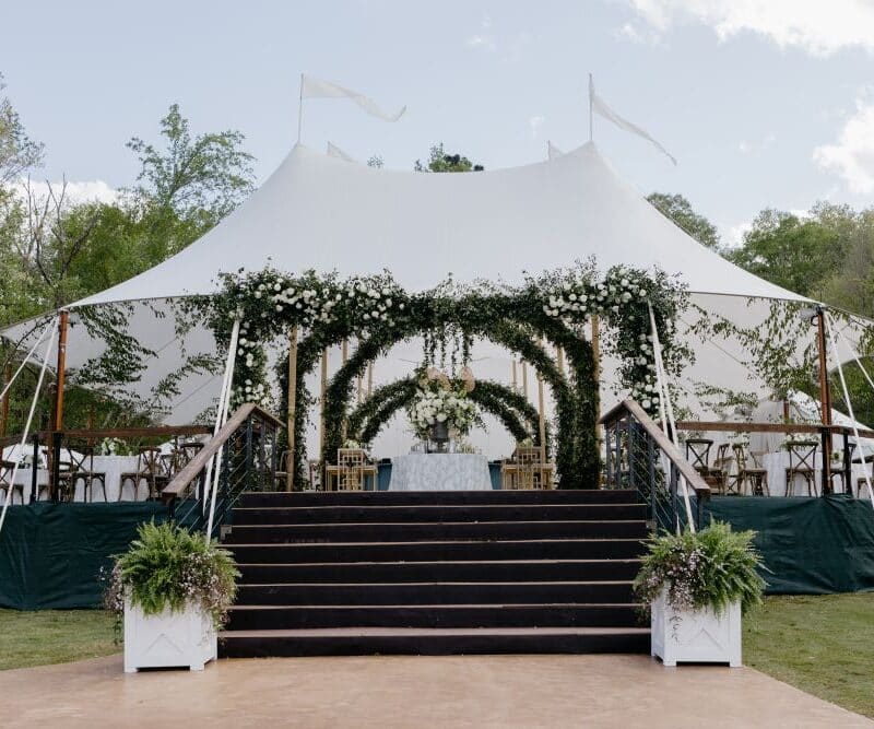 A custom tent setup with personalized addons