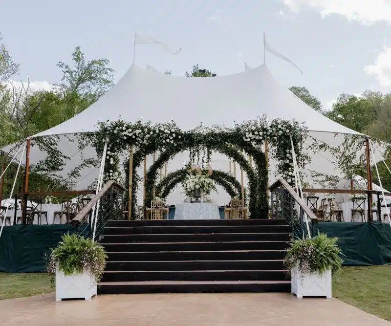 A custom tent setup with personalized addons