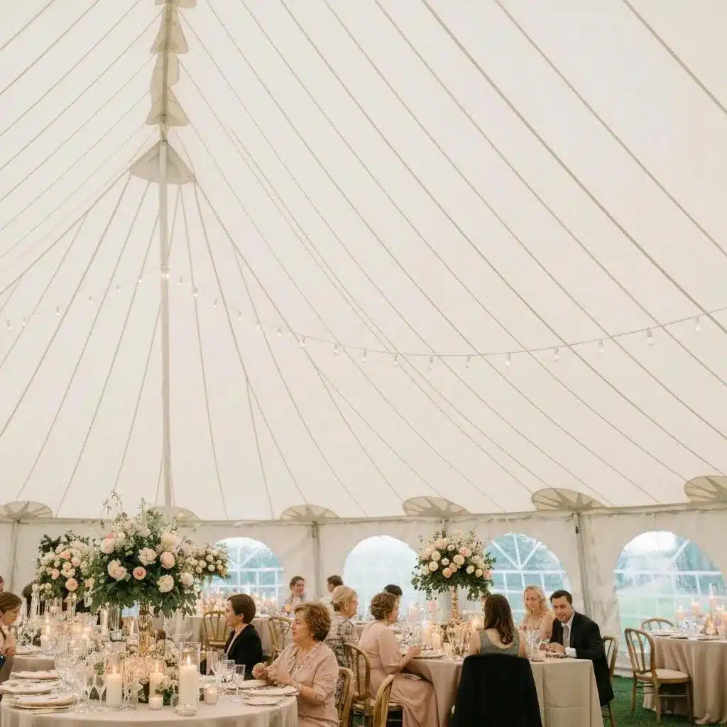 Sailcloth wedding tent with romantic ambiance and floral decor