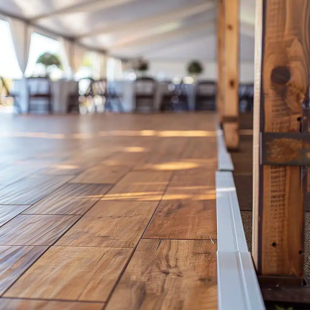 Premium hardwood and vinyl flooring options in a Century Pole Tent