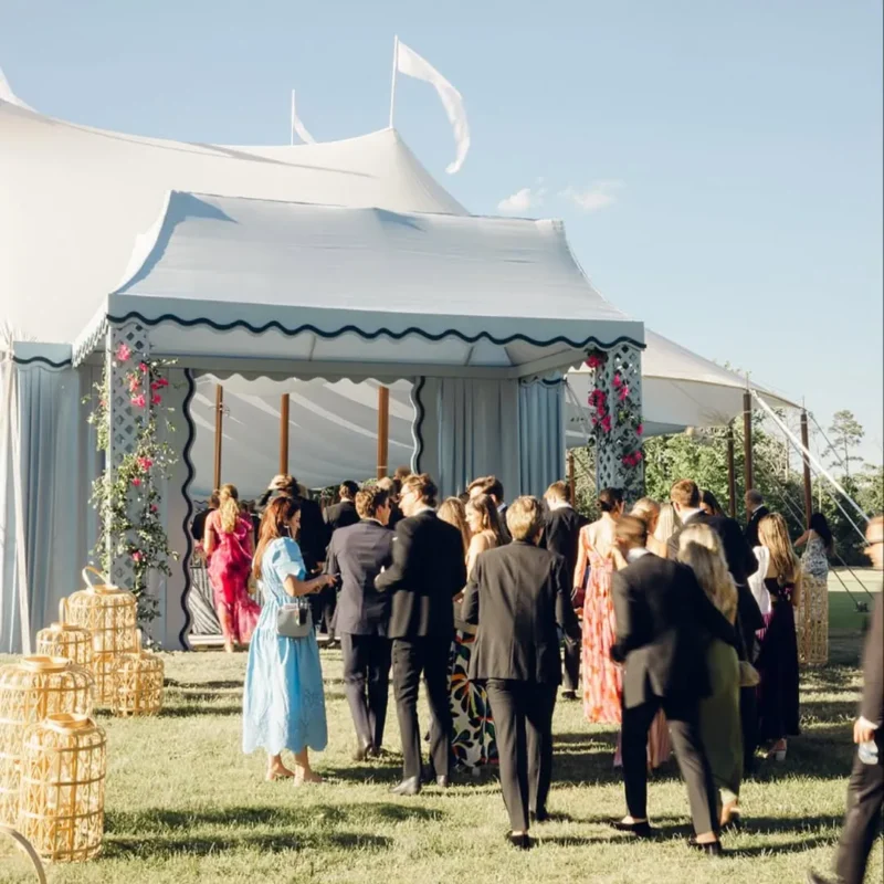 Guests entering luxury tent with elegant entrance design