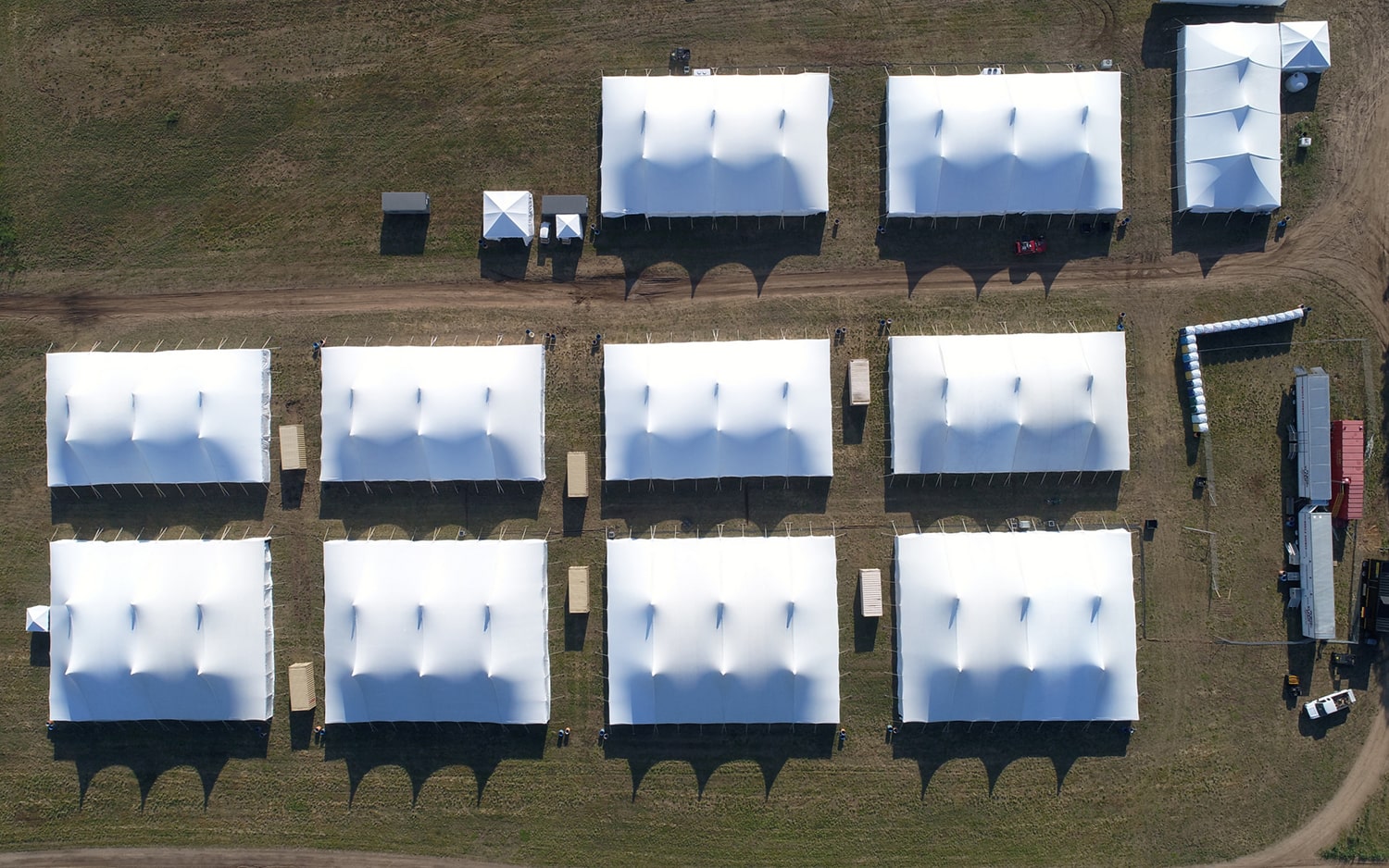 All matching tents aligned together